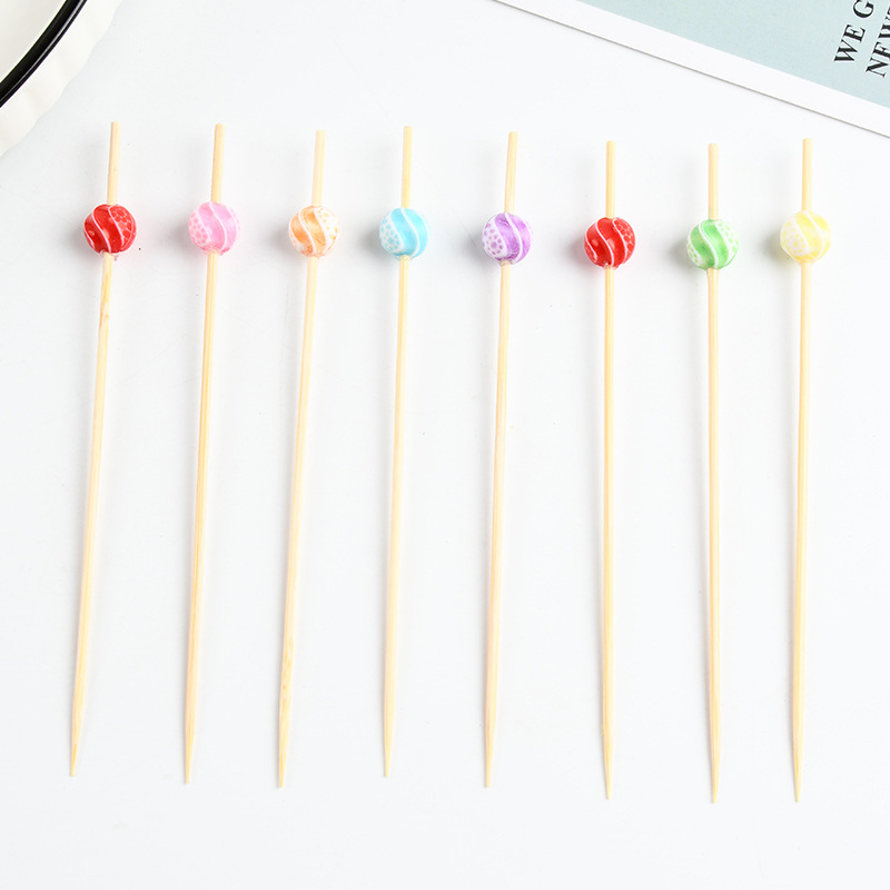 Suministro spot cuentas de color desechables horquilla de fruta de dibujos animados bocadillos de fruta palillos de dientes de arte string stick stick stick bambú