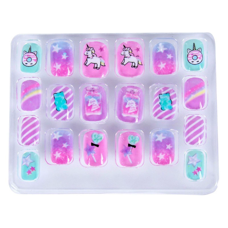 Набор из 20 наклеек для ногтей с единорогами, готовые накладные ногти с клеевой основой, детские мультяшные накладные ногти для носки