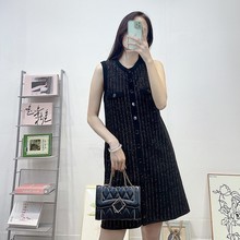 法式轻奢秋冬女装小香风重工亮片装饰针织裙女无袖圆领短款连衣裙