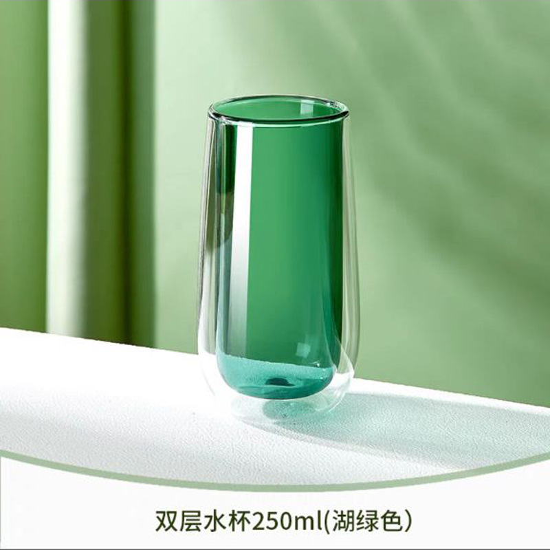 Doble capa de borosilicato taza color vidrio creativo taza de doble capa taza de café taza de leche taza de calor aislamiento color liner