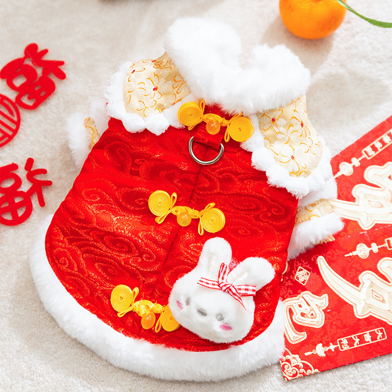 Otoño y invierno perros Año Nuevo rojo festivo Tang traje gato cálido y grueso algodón Teddy mascotas ropa de perro de Año Nuevo