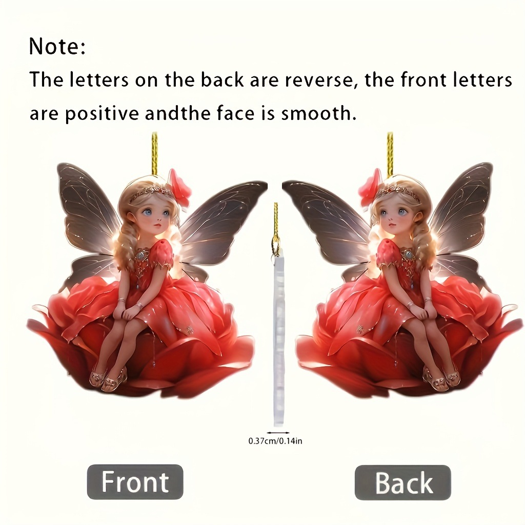1件2D仿花镜装饰闪闪红色连衣裙带金色翅膀车内钥匙扣配件