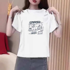 美式正肩卡通印花设计短袖T恤女夏季新款小众百搭休闲外穿上衣女