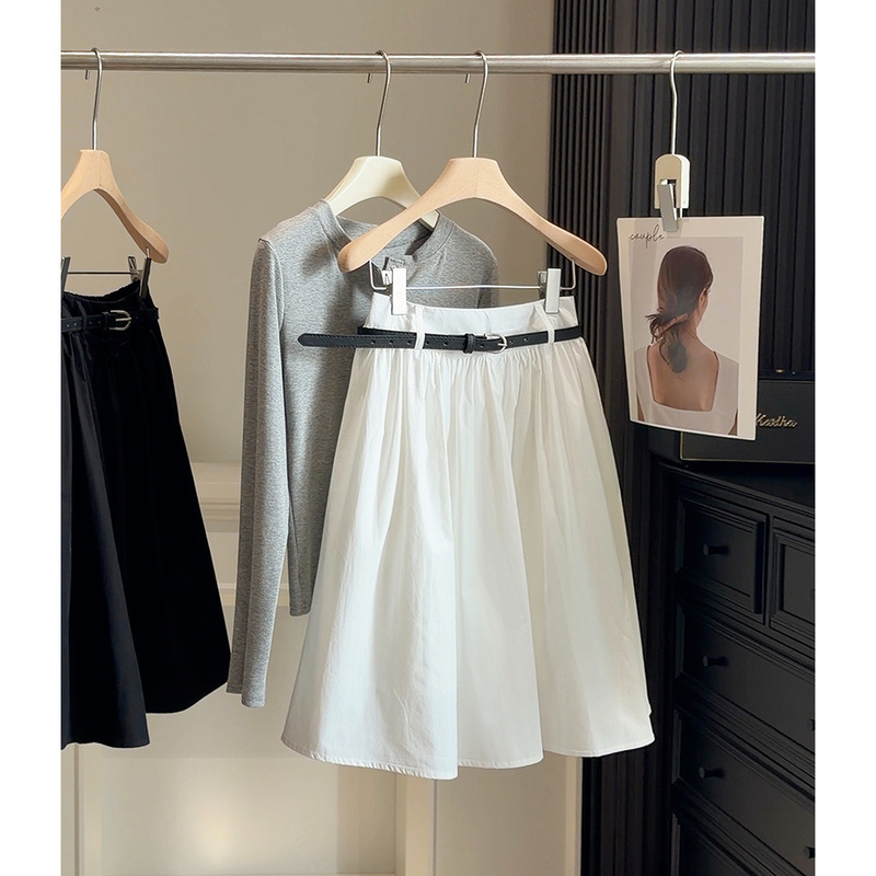 Academy-Style White A-Line Skirt for Women, New Summer High-Waisted Elegant Umbrella Skirt, Petite Elastic Waist Puffy Midi Skirt Academy-Style White A-Line Skirt for Women, New Summer High-Waisted Elegant Umbrella Skirt, Petite Elastic Waist Puffy Midi Skirt