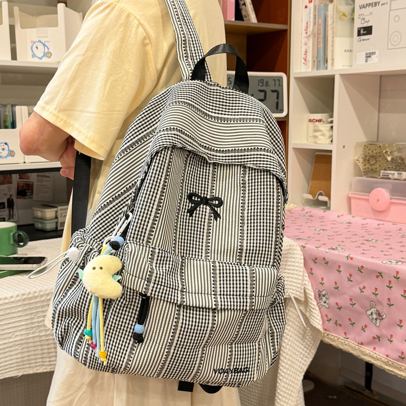Ins-Style High-Looking Backpack for Female Students, Cute Plaid Large-Capacity Backpack, Lightweight Commuter Travel Bag