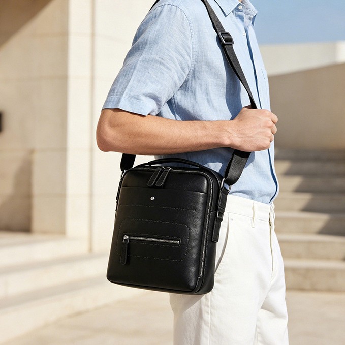 New men's crossbody bag, genuine leather, top layer cowhide, high-end, light luxury, business portable shoulder bag.