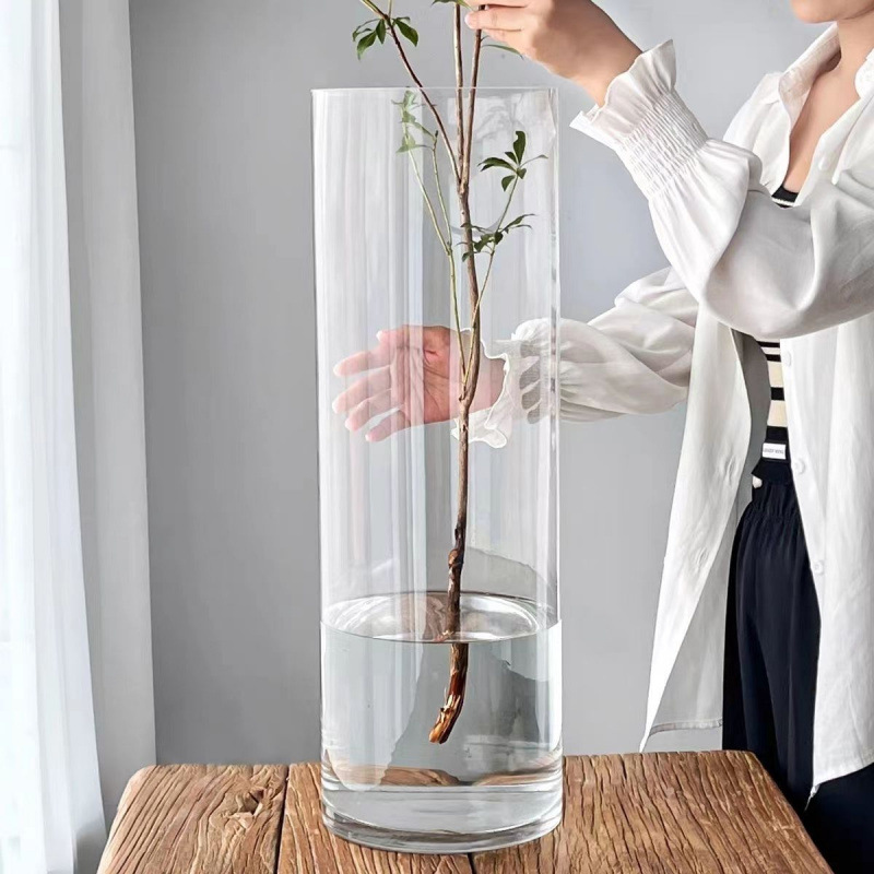 Vaso acrílico de alta transparencia a prueba de caídas abundante bambú de meseta hidropónico flores interiores decoración de mesa despierta barril de flores