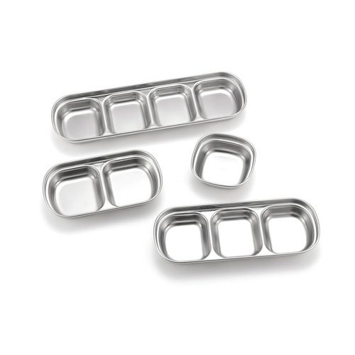 Two-grid, three-grid saucer, vinegar dish, camping tableware, outdoor 304 stainless steel seasoning plate, divided saucer, dipping bowl
