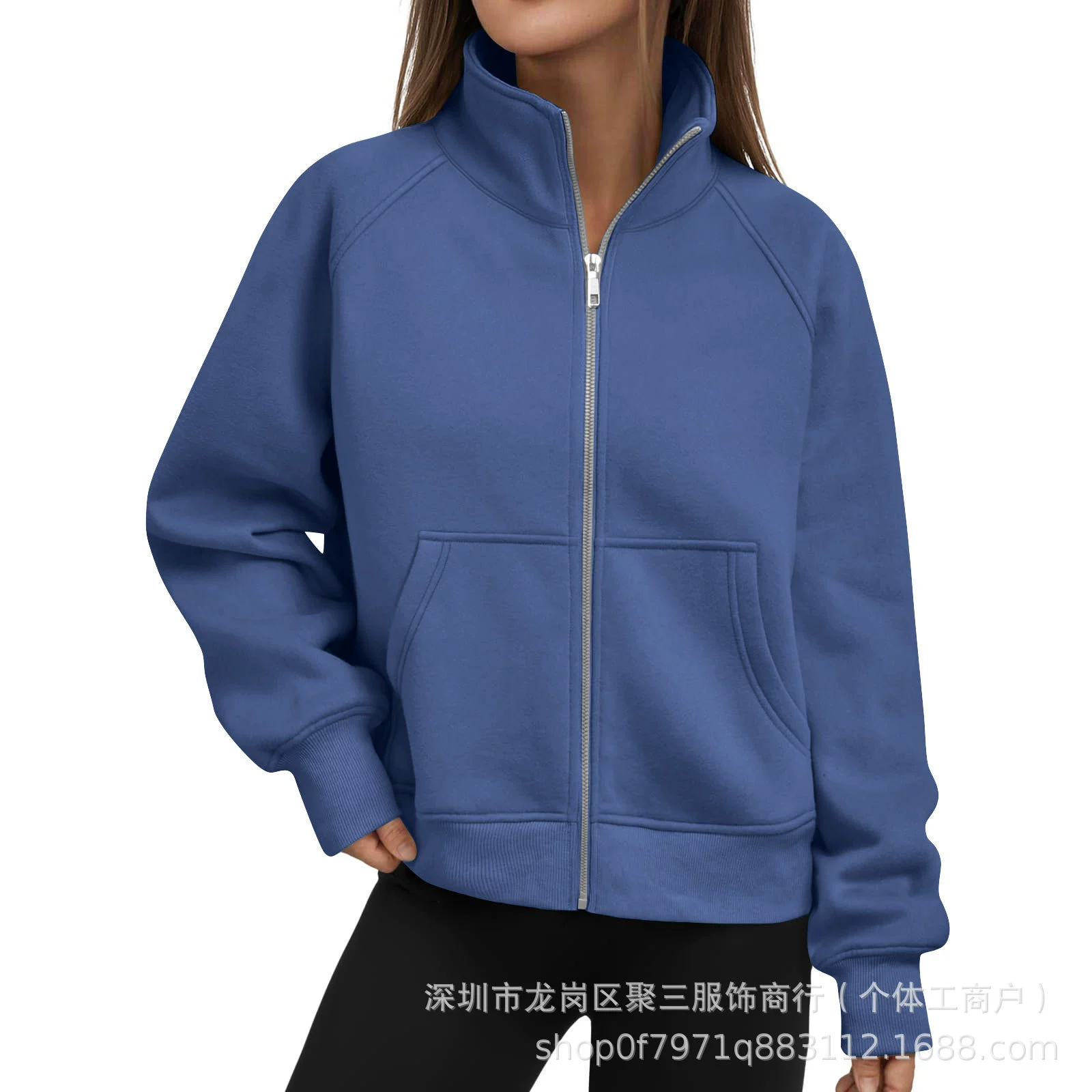 2025速卖通欧美外贸跨境女装亚马逊爆款长拉链短款立领拇指孔加绒