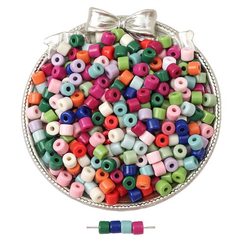 6mm acrylic solid color small cylindrical cream beads loose beads DIY handmade beaded mobile phone chain bracelet jewelry accessories