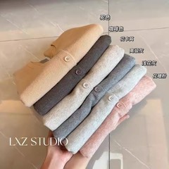 韩版春秋薄款时尚开衫女圆领宽松短款纯色外搭针织衫毛衣外套上衣
