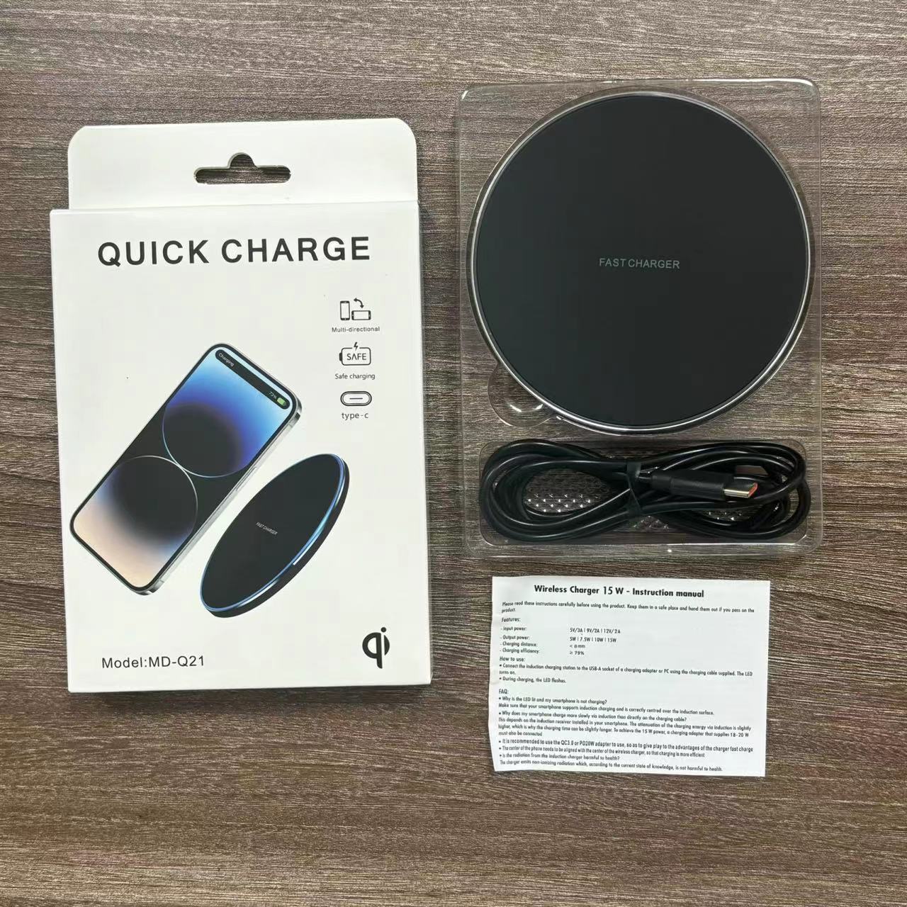 Transfronterizo Q21 para Apple Samsung Cargador inalámbrico de teléfono móvil universal 15W Cargador inalámbrico de escritorio Carga rápida