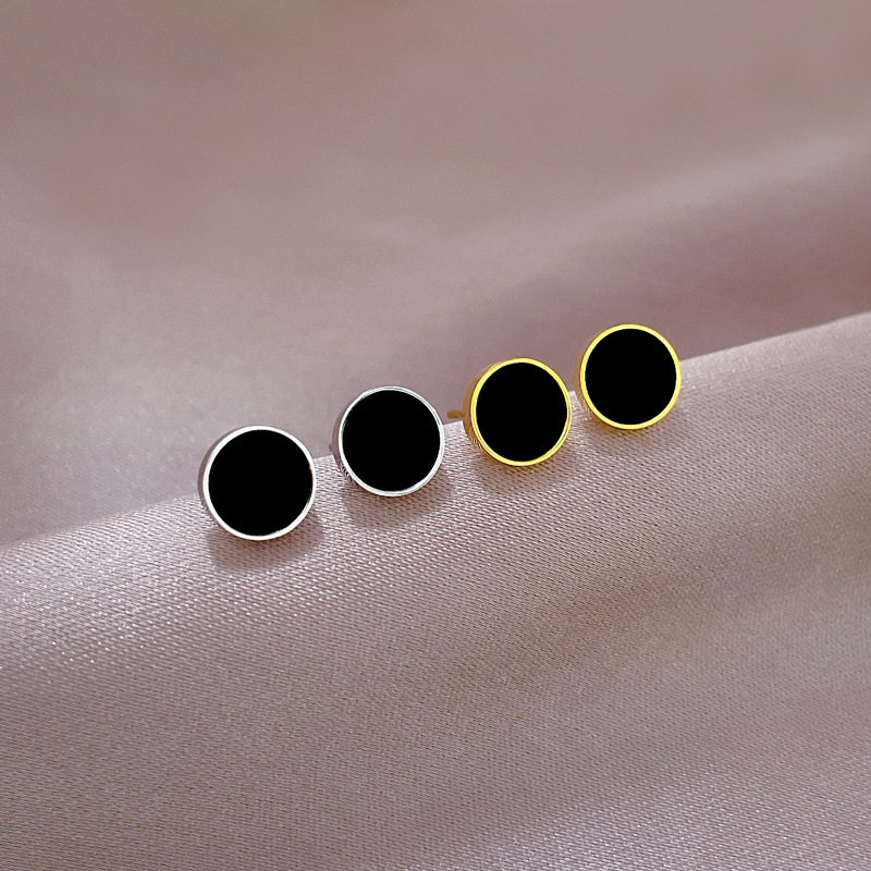 Golden Plated Plating Material Shell Inlay Material Electroplating Golden Plated Round Titanium Steel IG Style Simple Style Ear Studs