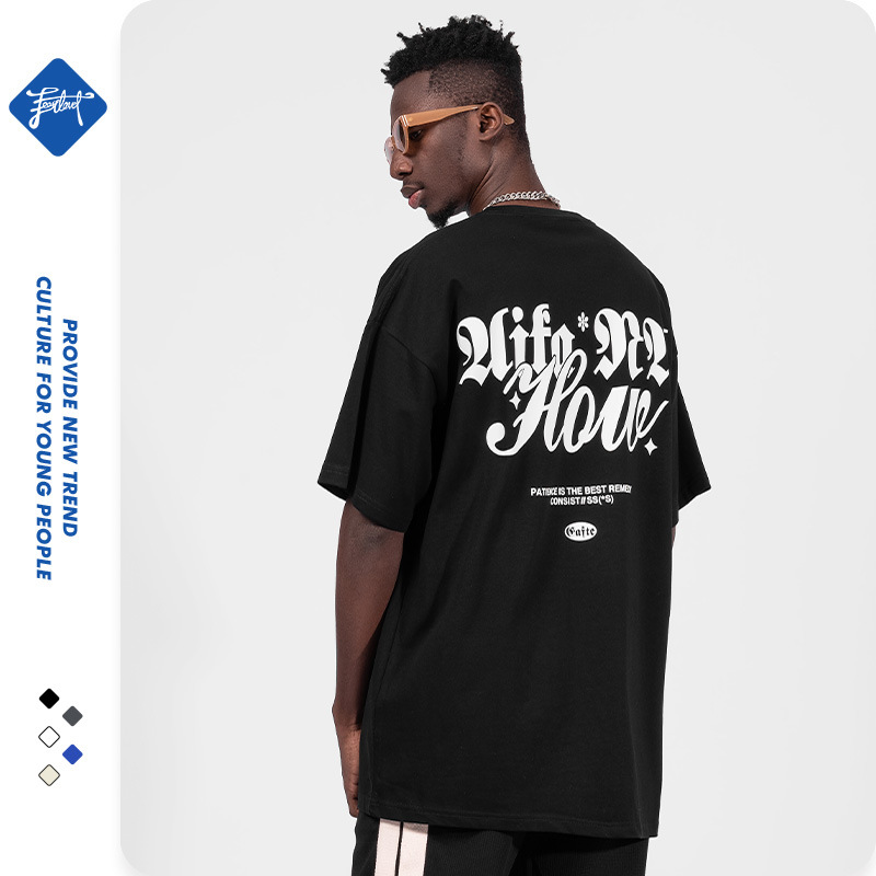 Camiseta masculina de marca de moda americana, manga curta, solta, tamanho grande, 220g, camisa de casal de hip hop de rua_voghion.com