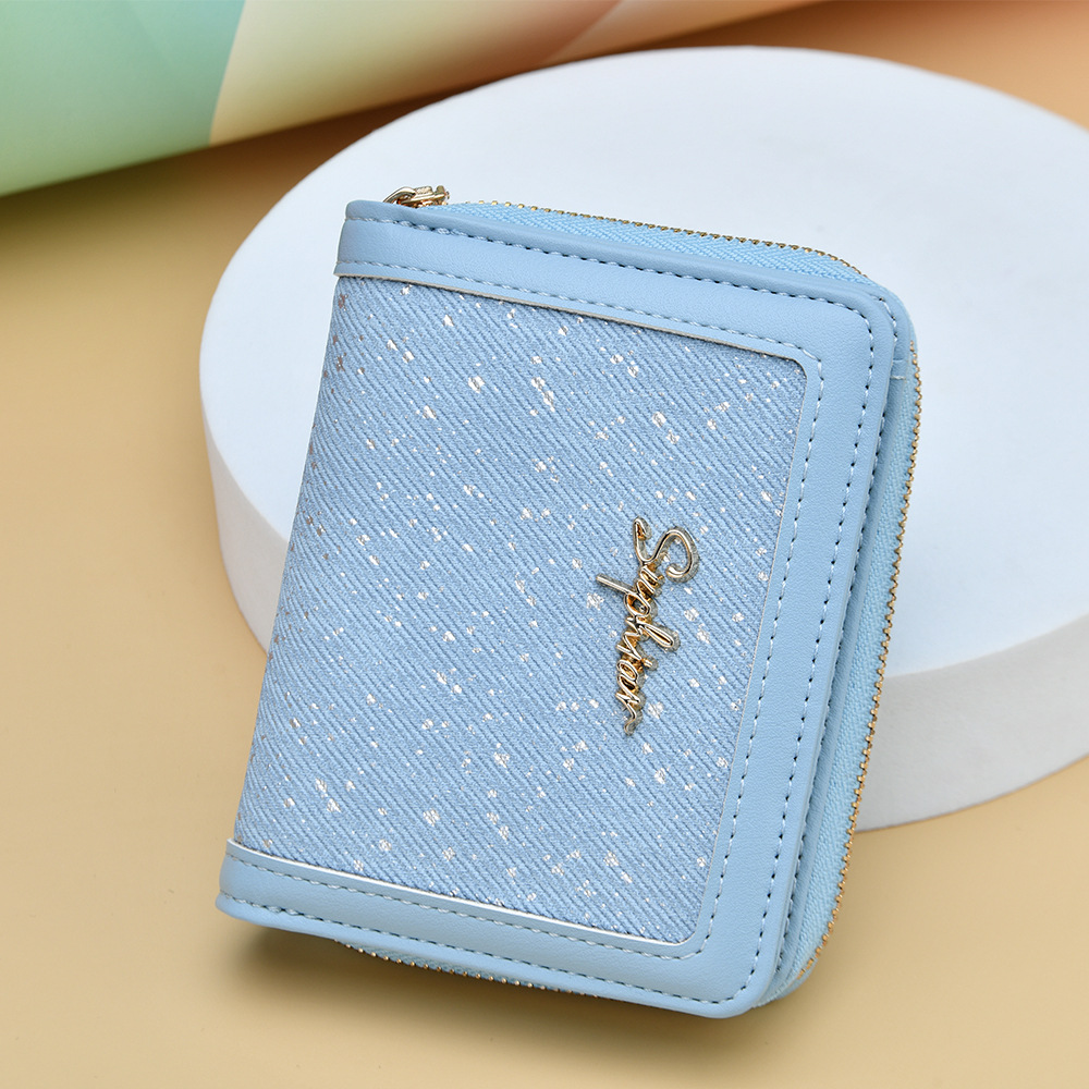 Cartera transfronteriza para mujeres nueva y fresca bolsa de tarjetas con cremallera PU pequeña bolsa de cambio plegable corta de dama alta sensación de cartera
