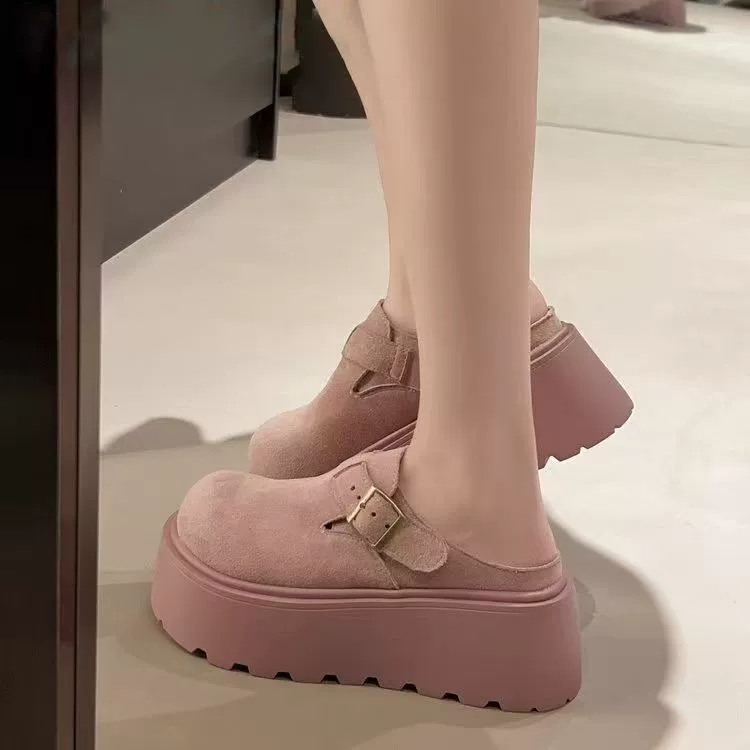 Маленькие туфли Birkenstock, весна 2024, новый стиль, туфли Birkenstock на платформе и толстой подошве, женские полутапочки с носком для верхней одежды