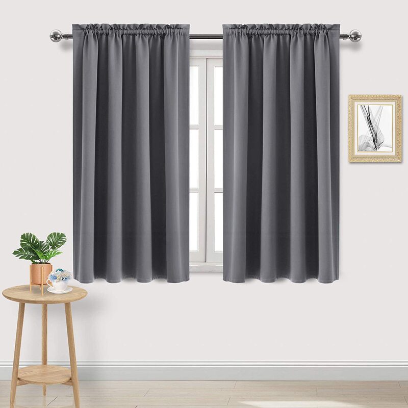 Blackout Curtains, Heat-Insulating and Energy-Saving, for Bedroom and Kitchen, Nordic Style, Solid Color, Black Silk Curtains, 100% Blackout, Non-Transparent