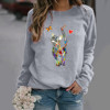 European and American WISH Independent Station cat pattern printing long -sleeved round neck sweater Round next