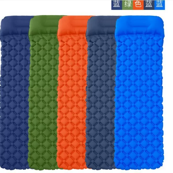 Outdoor inflatable mattress, nylon TPU with pillow, foldable and portable, includes air pump, tent, and moisture-proof mat for camping