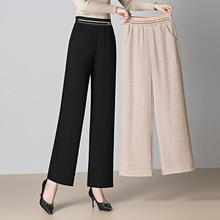 新款中年妈妈休闲裤百搭阔腿宽松高腰松紧裤女士厚款时尚秋冬女裤