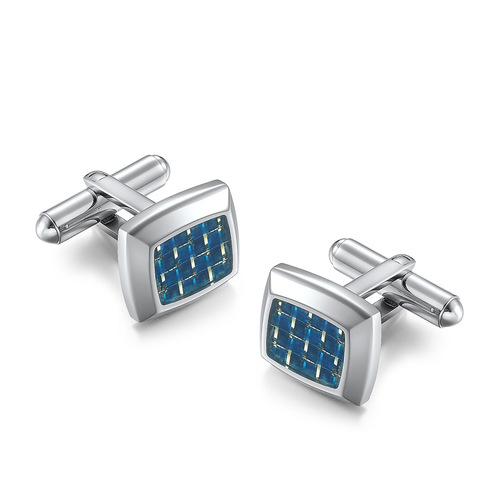 Factory direct sales European and American new stainless steel beveled edge Epoxy carbon fiber cufflinks European and American titanium steel shirt French cufflinks