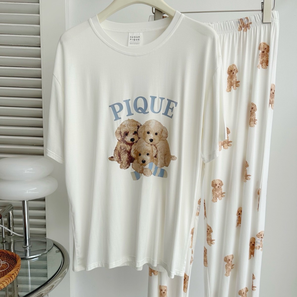 Gp New Spring and Summer Female Couple Modal Cotton Cartoon Scarf Dog Home Clothes Printed Short-Sleeved Pants Wholesale