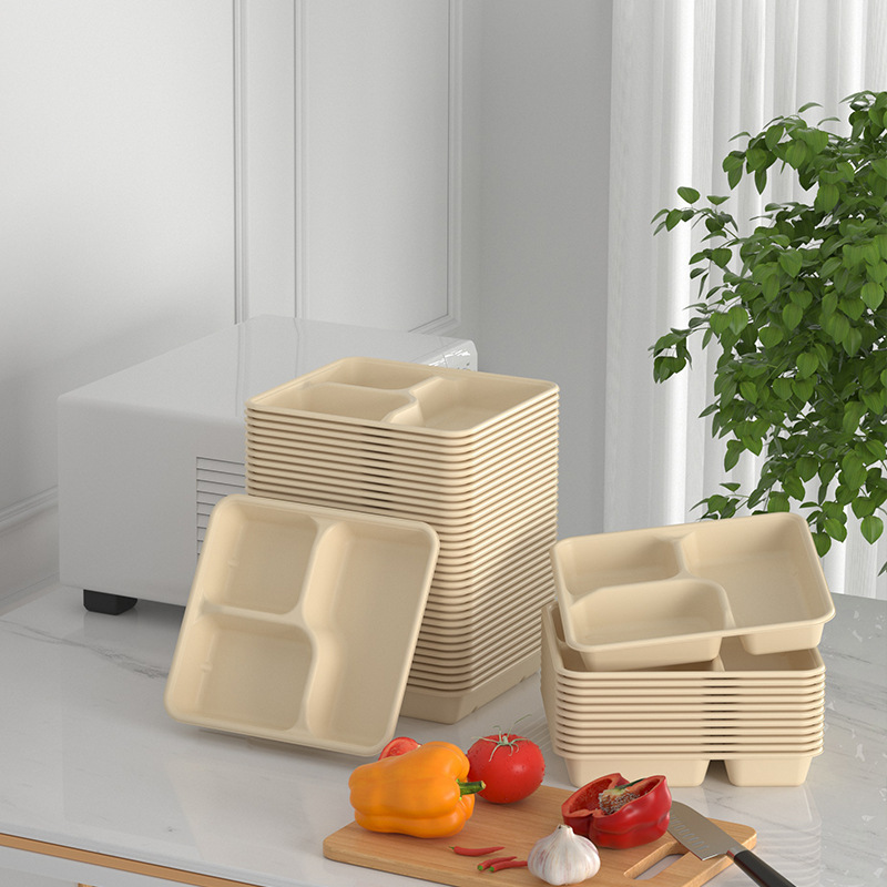 1100ml disposable pulp degradable three-grid four-grid lunch box business takeaway packaging fast food box food tray