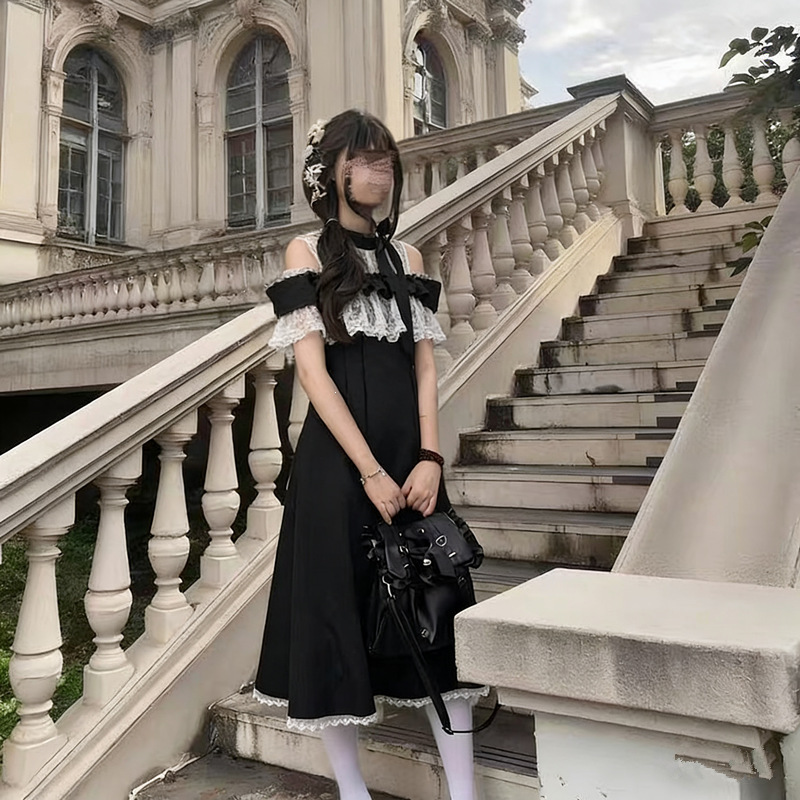 26-Year-Old Brand's Lace Sweet Design Cape Dress, Elegant Summer New Style, Bow Short-Sleeve Waist-Cinching Slimming Long Dress