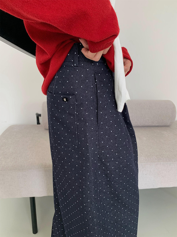 苏奈 高腰波点直筒休闲裤女25秋冬韩版百搭宽松阔腿长裤fromanna|undefined