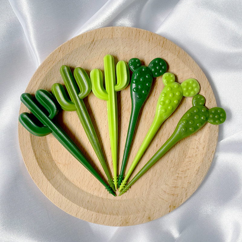 Plastic Material Cute Cactus Cartoon Plastic Fruit Fork 1 Set