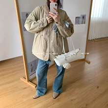 冬季韩范新款翻领中长款抽绳系带松紧腰加绒加厚派克服棉衣女款外