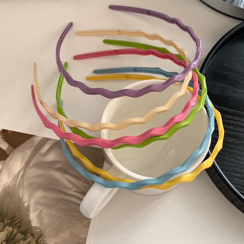 Candy-colored wavy thin headband, summer fresh high-crown headband, non-slip hair accessory for face washing
