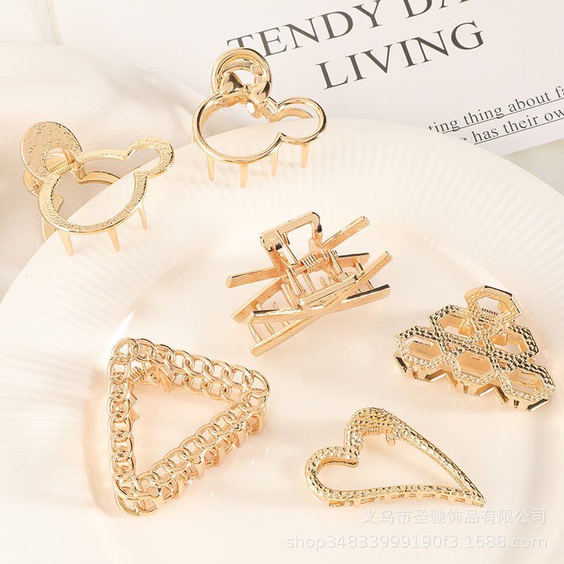 Simple European and American Alloy Medium Alloy Electroplated Hairpin Hairpin Women's Hair Grab Fashionable All-match Hair Accessories Internet Celebrity Grab Clip