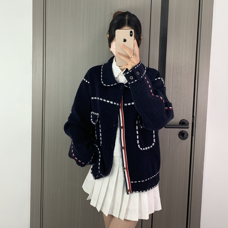 Tb Jacket Knitwear New Wool Stripesd Multi-Flap Pocket Pants Lapel Women's Casual Long-Sleeved Cardigan Jacket Tb Jacket Knitwear New Wool Stripesd Multi-Flap Pocket Pants Lapel Women's Casual Long-Sleeved Cardigan Jacket
