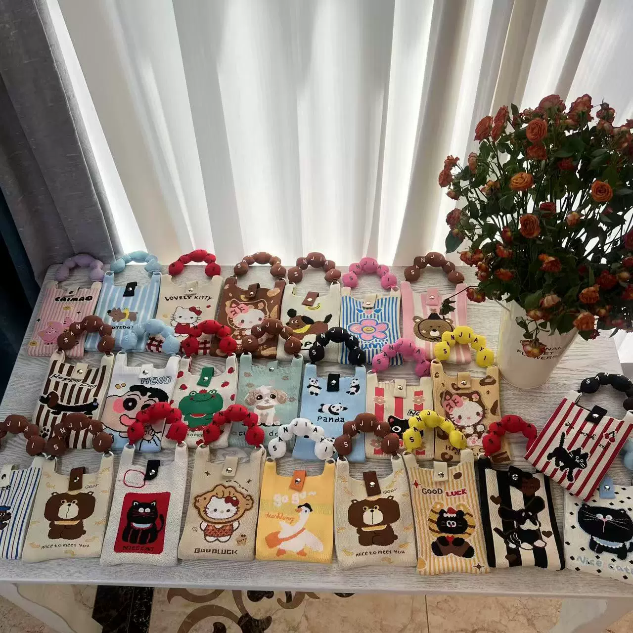 新款可爱韩版方包格子装针织包手机包百搭迷你单肩斜挎手拎包手提