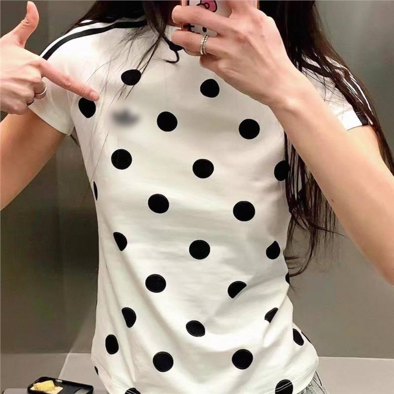 Cross-Border Clover Summer Women's Sports Casual Trendy Retro Polka Dot Slim-Fit Short-Sleeve T-Shirt Kv1193 Cross-Border Clover Summer Women's Sports Casual Trendy Retro Polka Dot Slim-Fit Short-Sleeve T-Shirt Kv1193