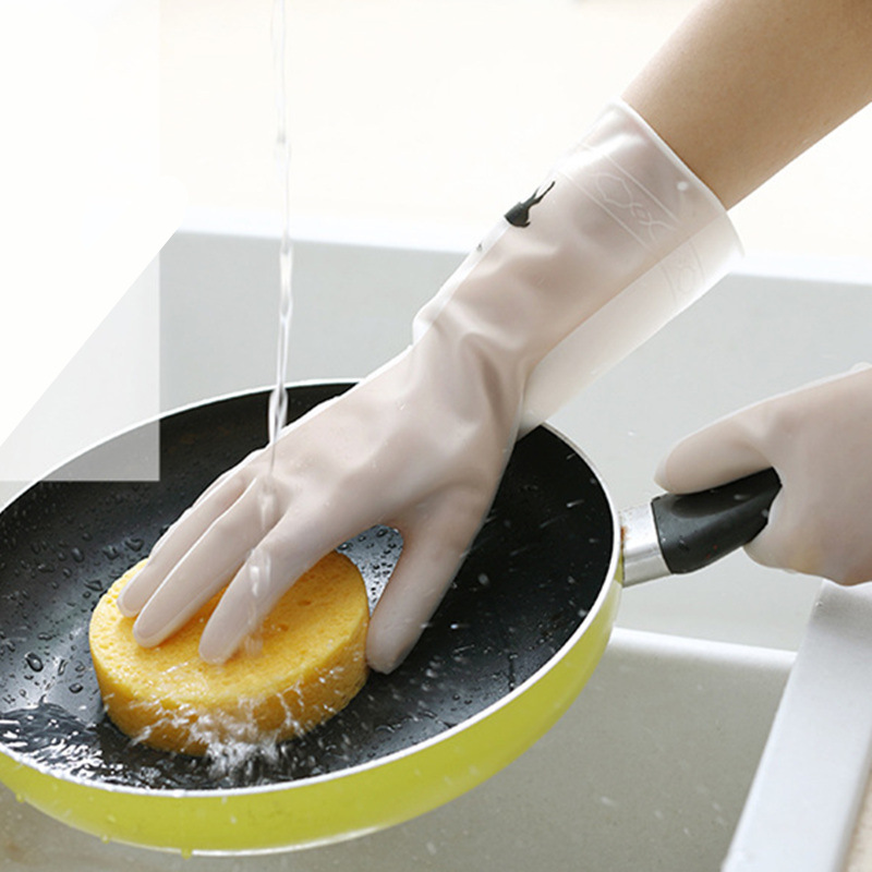 Housework Gloves, White, Laundry, Waterproof, Plastic Rubber, Household Cleaning, Non-Slip, Thickeneded, Durable, Kitchen Dishwashing Gloves