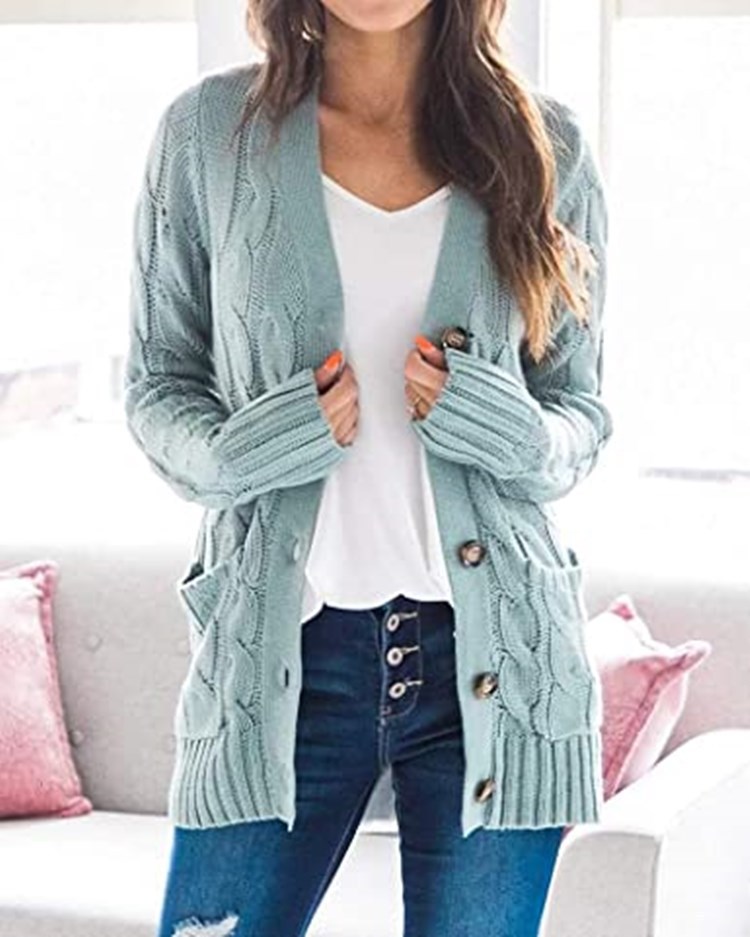 Suéter Cárdigan Nuevo de Otoño-Invierno 2026 para Mujer, Estilo Europeo y Americano, Cuello en V, Cierre de un Botón, Chaqueta de Punto de Manga Larga