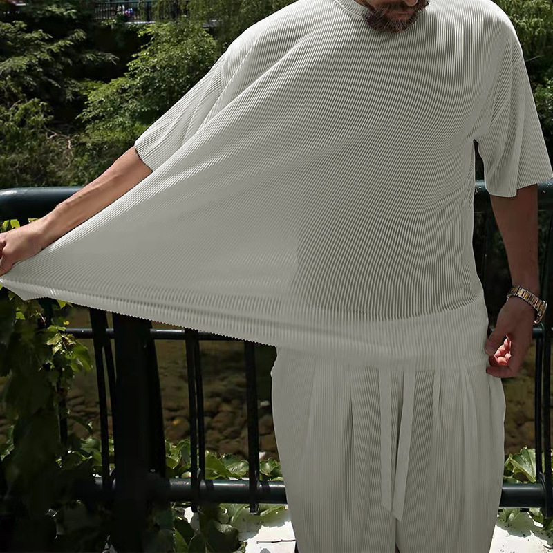 Herren Freizeit Set Aus Gerippter Eisseide Mit Shorts_voghion.com