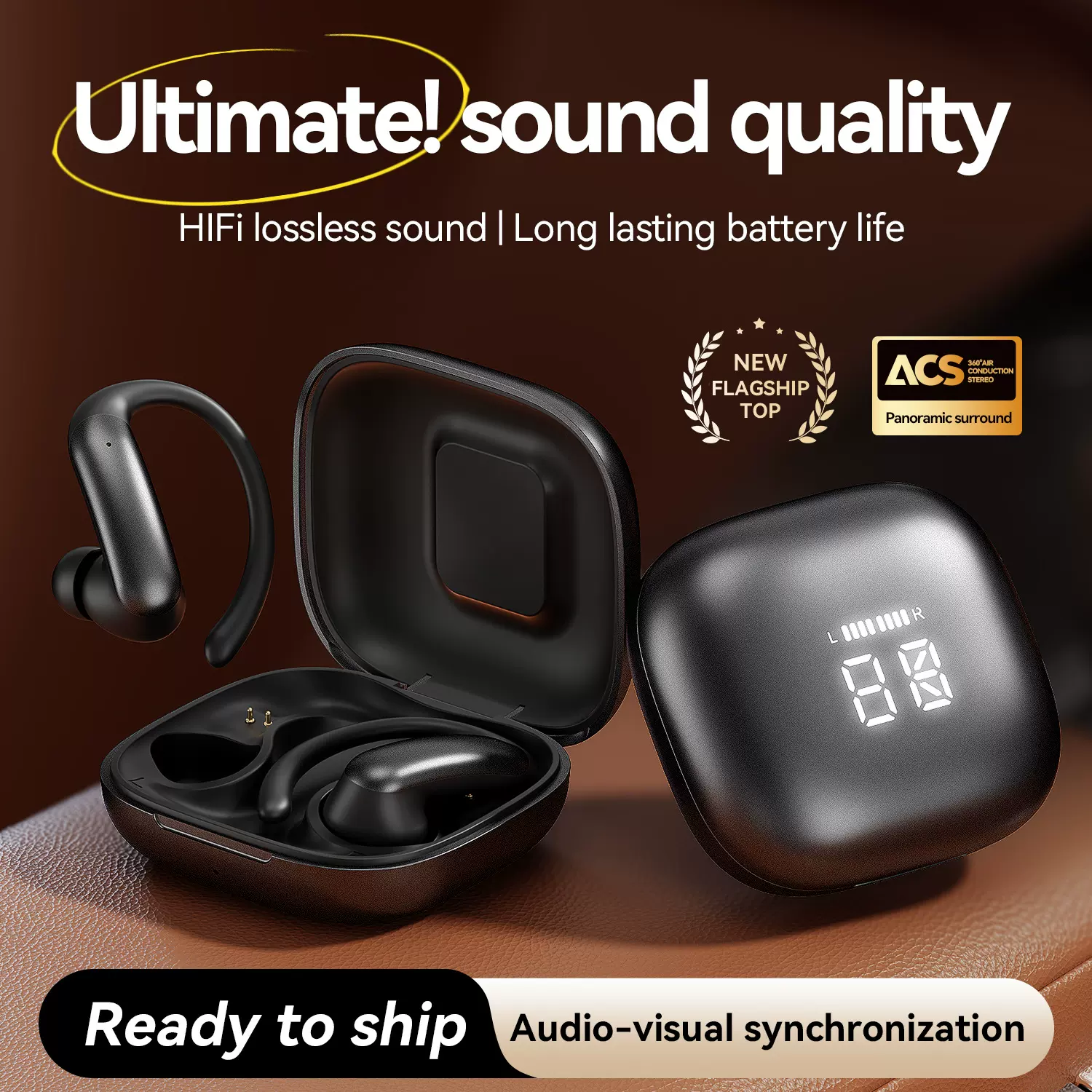 跨境新品智能耳挂式OWS半入耳开放式蓝牙耳机双数显私模蓝牙耳机