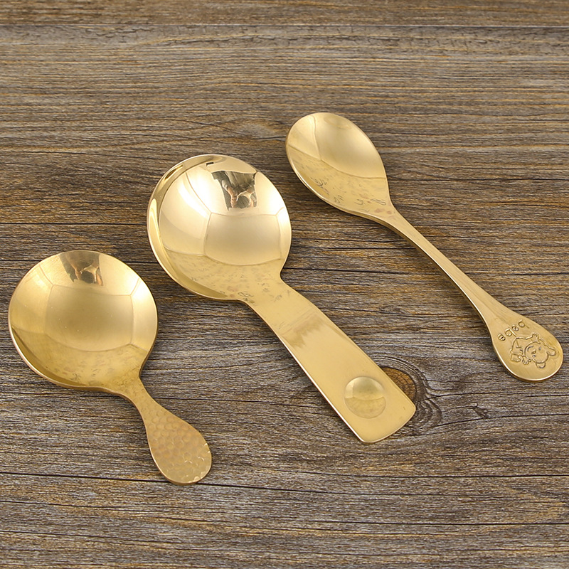 순수 구리 수제 커피 콩 스푼 계량 스푼 커피 가루 계량 스푼 황동 구리 짧은 손잡이 망치 둥근 숟가락 조미료 숟가락 차 숟가락