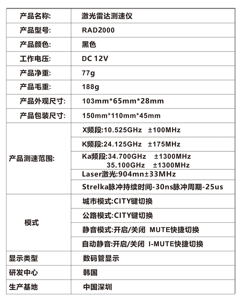 New RAD2000 foreign trade electronic dog car flow speed measuring radar vehicle laser radar speedometer