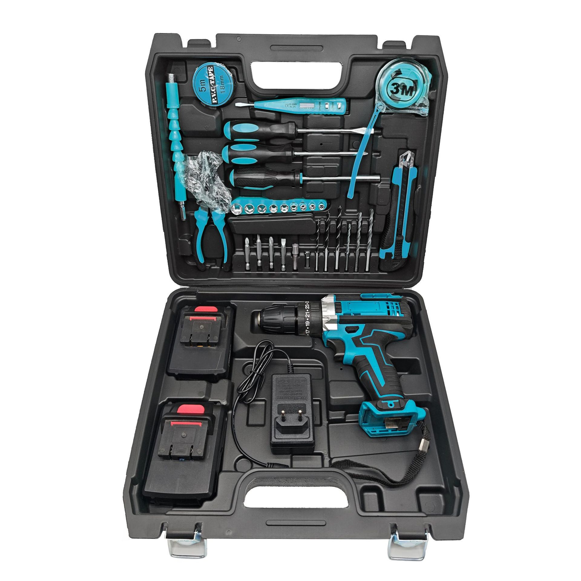 Batería de litio Taladro recargable Taladro eléctrico de litio de alta potencia Destornillador eléctrico multifuncional Taladro de pistola Juego de herramientas de batería Comercio exterior