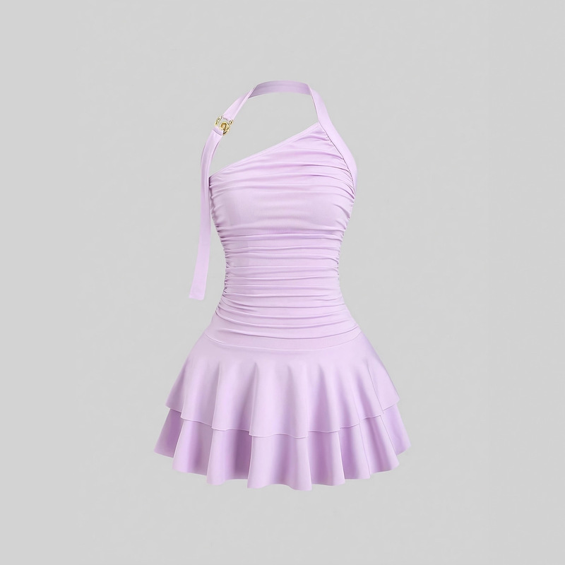 Cross-Border New Fashion Elegant Backless Spiral Gold Jewelry Design Cake Halter Neck Short Slim Dress