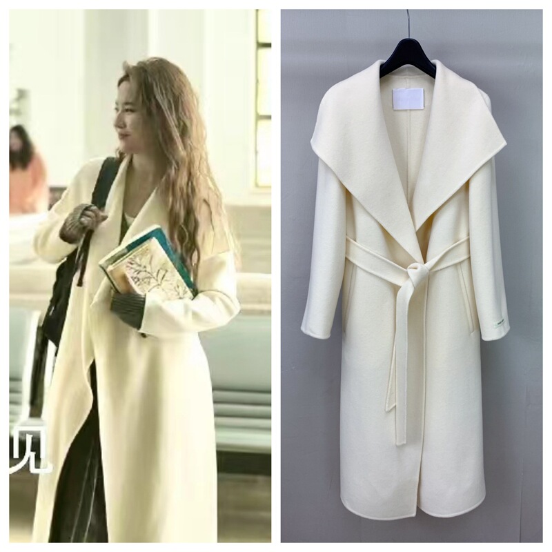 Dalian Women's Fashion 26Th Autumn and Winter Internet Celebrity Style White Collared Long Double-Sided Wool Coat Dalian Women's Fashion 26Th Autumn and Winter Internet Celebrity Style White Collared Long Double-Sided Wool Coat