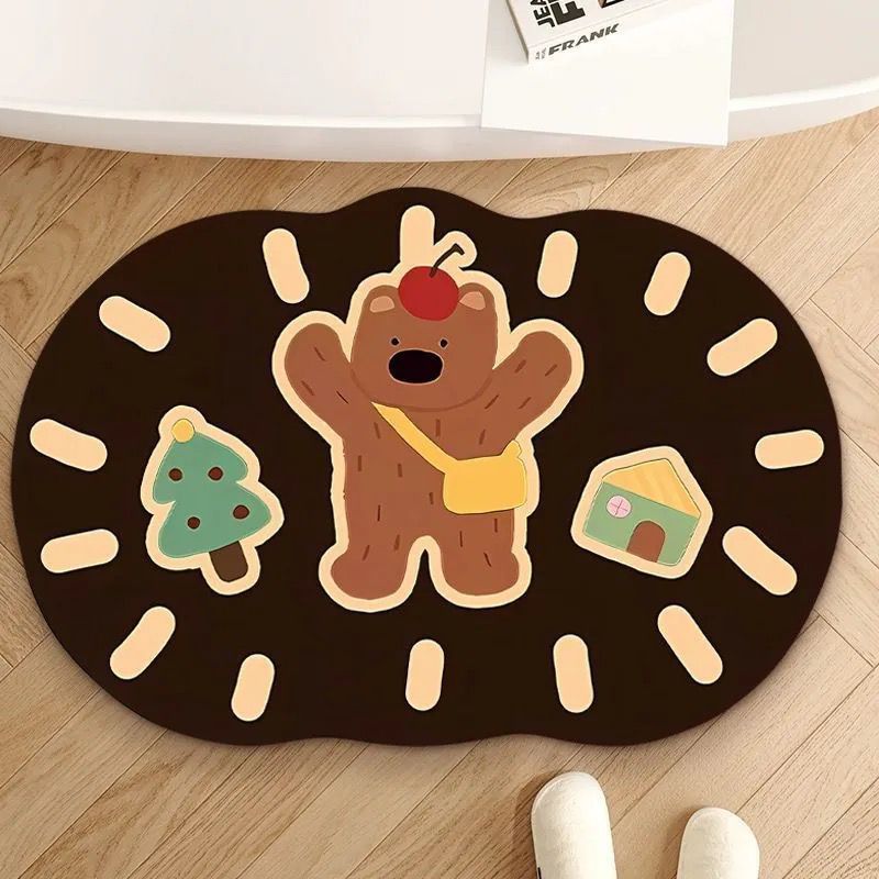 Cute Puppy Entrance Entrance Stain-Resistant Door Mat Bathroom Shower Room Strong Absorbent Foot Mat Diatom Mud Style Floor Mat