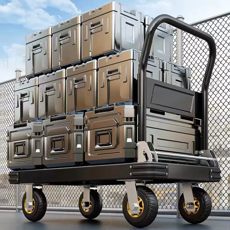 小推车拉货手拉车折叠家用拖车平板车仓库推货钢板静音手推车直销