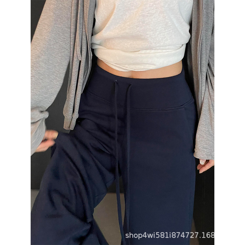 Navy blue Korean-style women's sports pants, autumn 2026 new collection, high-waisted, slimming, suitable for petite figures, yoga, fitness, and wide-leg design Navy blue Korean-style women's sports pants, autumn 2026 new collection, high-waisted, slimming, suitable for petite figures, yoga, fitness, and wide-leg design