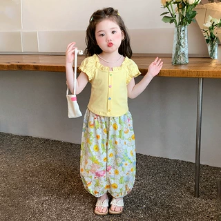女童t恤套装夏季2025新款儿童洋气休闲女宝宝薄款短袖夏装长裤