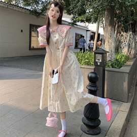 胖mm特大码300斤娃娃领碎花连衣裙女装夏季法式甜美减龄衬衫长裙2